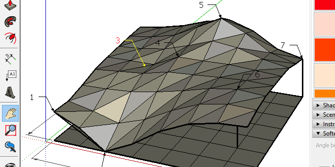 All points except point 3 lie above the vertices of a quadrilateral mesh with dimension 7. If you choose 7 as number of segments for x and y, point 3 will not be a part of the outcoming surface.