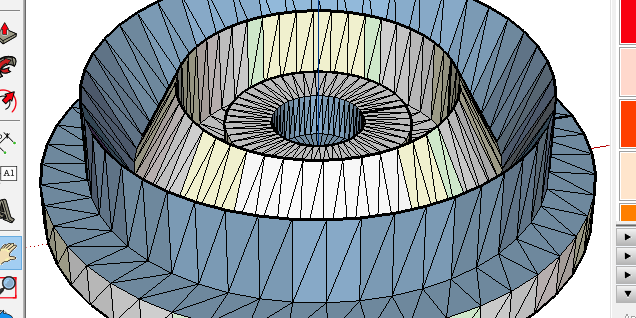 The result depends on parameters concerning surface and number of segments. A full rotation will be divided by that number. For example 24 segments will divide a full circle into pie slices with 15 degrees.