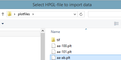k_tools imports HP-GL⁄2 plotfiles. Old projects are often saved as plt-files. In this example I chose an old plotfile created by a driver for the HP DesignJet 750 C.
